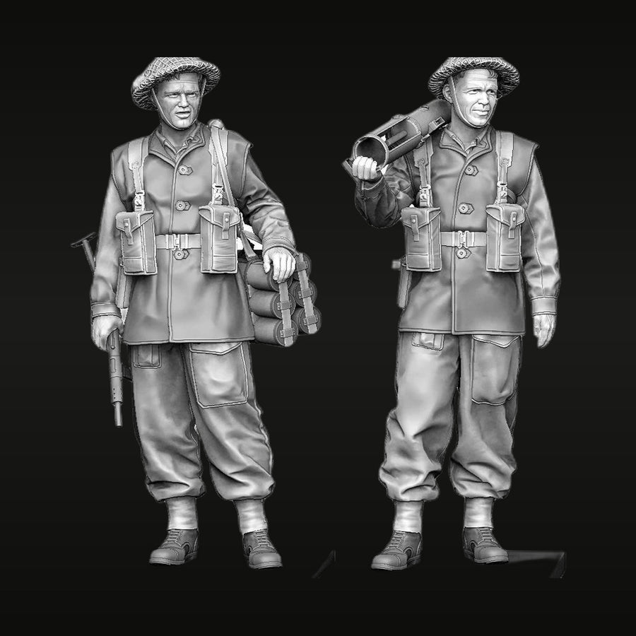 WWII British Infantry PIAT Team with Sten Gun 1/35 Resin Figure Set - unpainted resin model kit