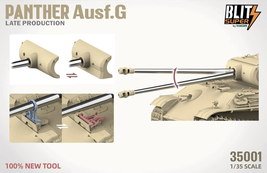 TAKOM 35001 1/35 Panther Ausf.G Late Prod Tank W/Metal Barrel Inculded,Track