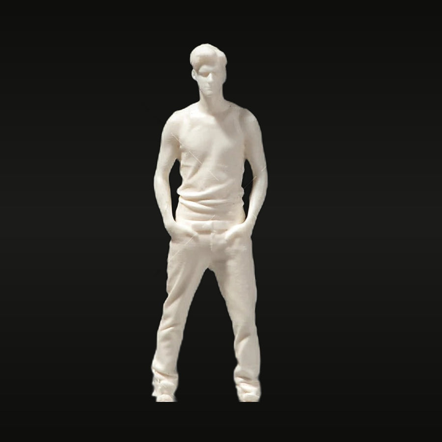 Modern Man in Grey Vest & White T-Shirt 1/64 Resin Figure Kit - unpainted resin model kit