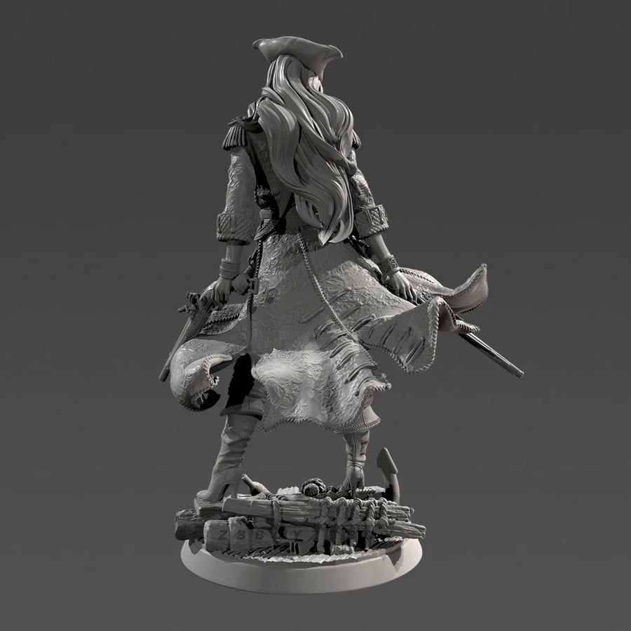 Female Pirate Captain with Ornate Axe 38mm Resin Figure Kit - resin model view 4