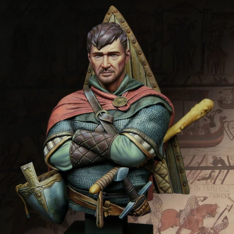 Medieval European Knight 1/12 Resin Bust Kit with Helmet and Kite Shield - resin model view 2