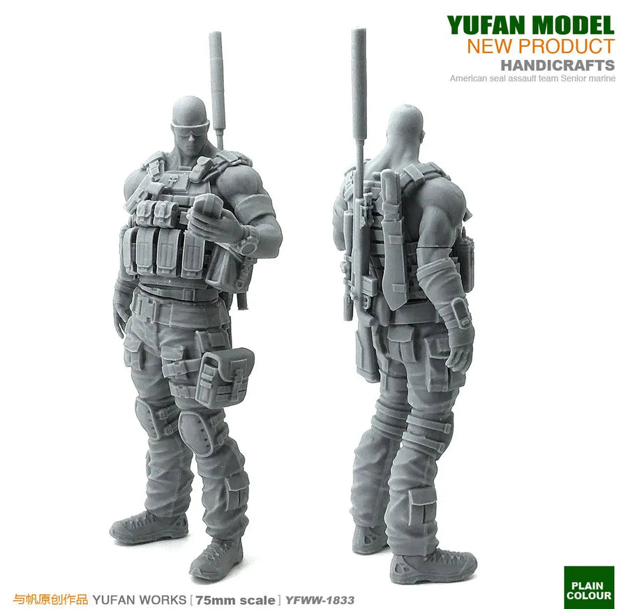 Modern Tactical Operator Heavy Assault Commando 75mm Resin Figure Kit - resin model view 3