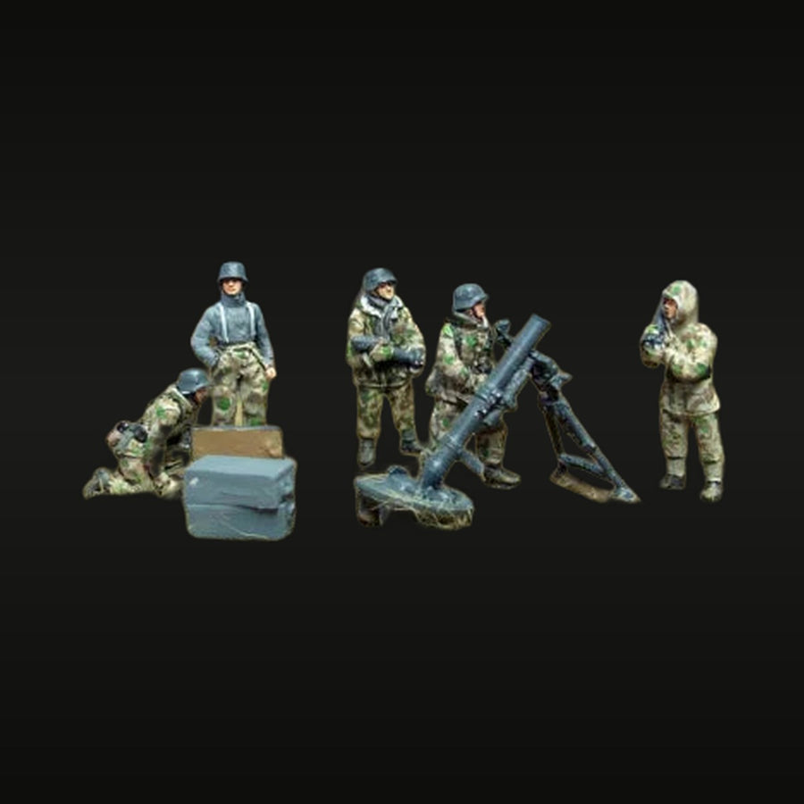 WWII German Mortar Team Winter Camo 4-Figure Set 1/72 Resin Kit - unpainted resin model kit