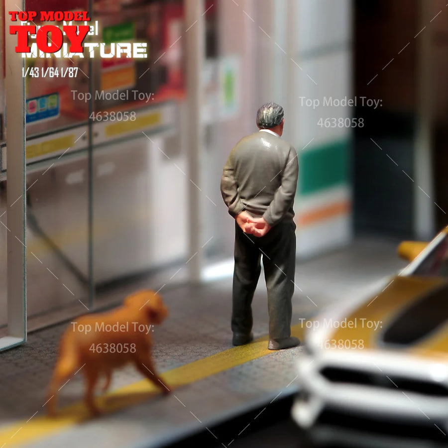 Painted Miniatures 1/64 1/43 1/87 Big Belly White Haired Old Man Male Scene Figure Dolls Unpainted Model for Cars Vehicles Toy