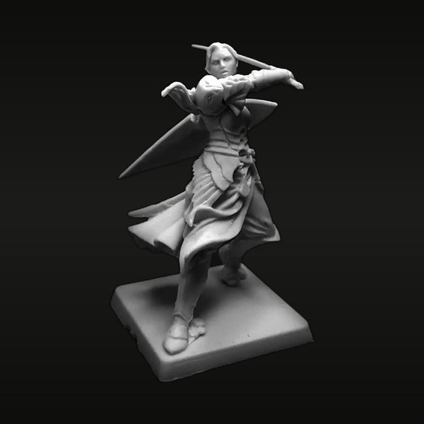 Fantasy Female Swordmaster with Dual Katanas 33mm Resin Figure Kit