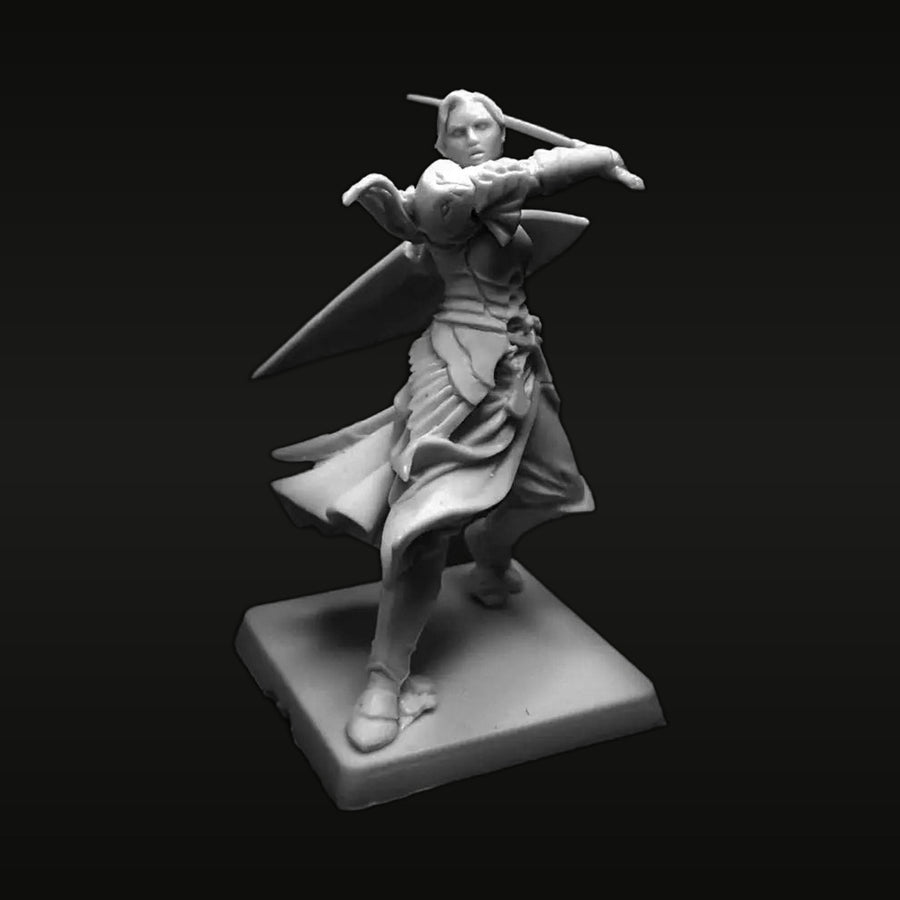 Fantasy Female Swordmaster with Dual Katanas 33mm Resin Figure Kit - unpainted resin model kit