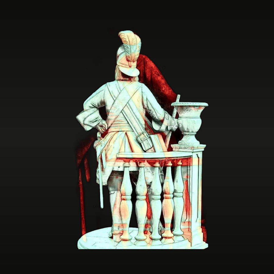 Napoleonic Russian Guards Officer with Pedestal and Balustrade 75mm Resin Figure Kit - unpainted resin model kit