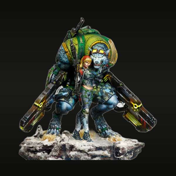 Sci-Fi Alien Wolf Warrior & Human Female Soldier 1/32 Resin Diorama Set