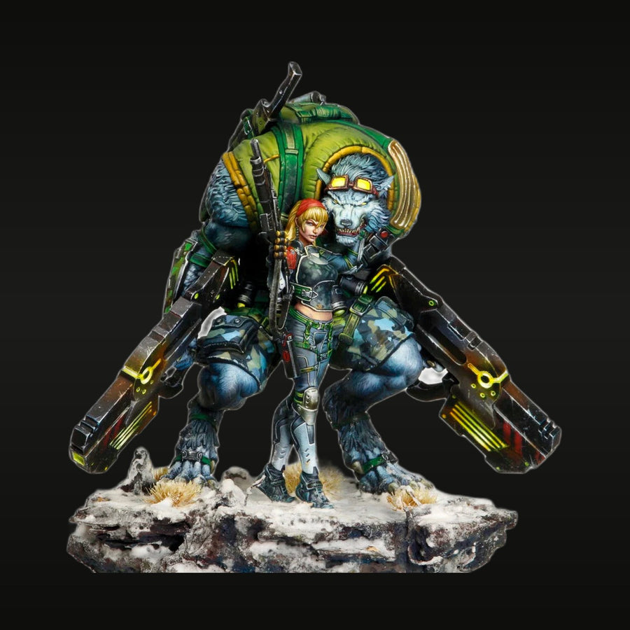Sci-Fi Alien Wolf Warrior & Human Female Soldier 1/32 Resin Diorama Set - unpainted resin model kit