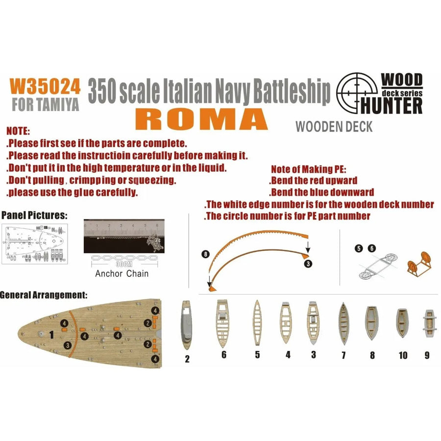 Hunter W35024 1/350 Wood Deck Italy Battleship ROMA for TRUMPETER 05318