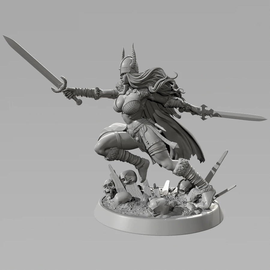 Fantasy Female Pinup Viking Warrior with Sword and Hammer 55mm Resin Figure Kit - resin model view 2