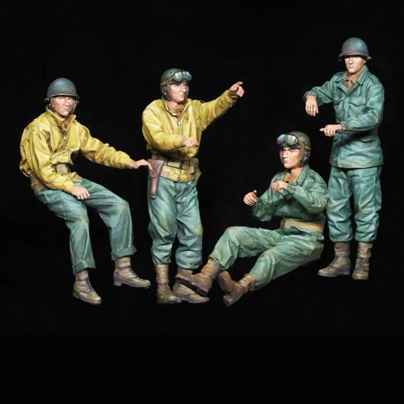 1/35 Scale Die-Cast Resin Figure Model Kit WWII US Tank Crew Set 4 Figures Unassembled and Unpainted