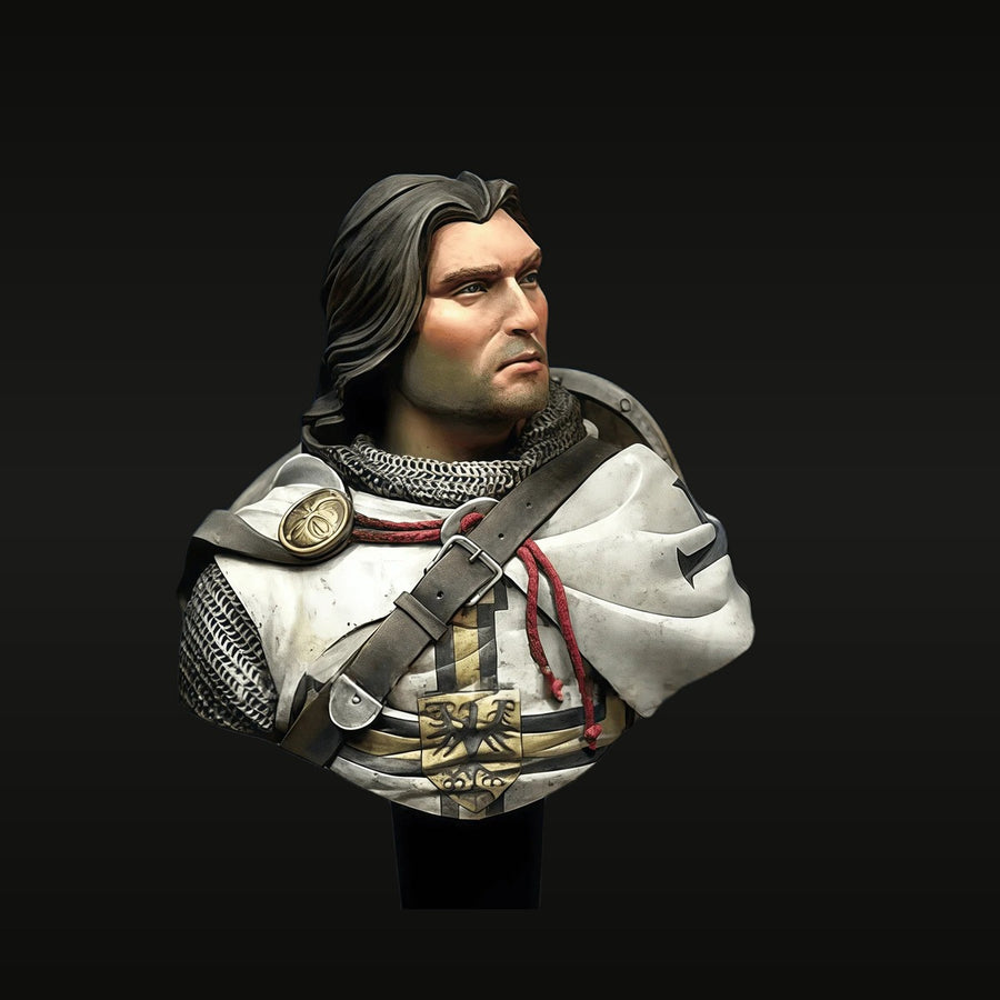 Medieval Teutonic Knight with Black Cross Surcoat 1/10 Resin Bust - unpainted resin model kit