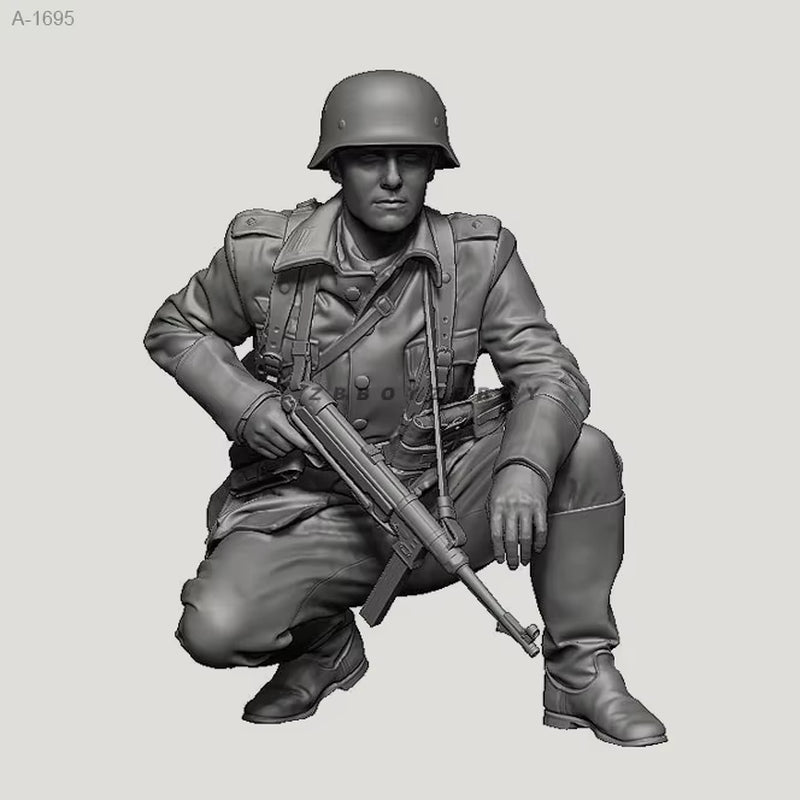 WWII German Wehrmacht Soldier Crouching with Kar98k 1/35 Resin Figure Kit - resin model view 3