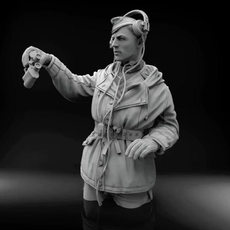 WWII German Tank/Signals Officer with Headset 1/16 Resin Bust Kit - resin model view 2