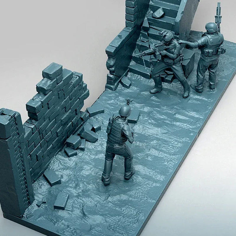 WWII American Infantry Combat Diorama 4 Figures Fortifications 1/35 Resin Kit - resin model view 3