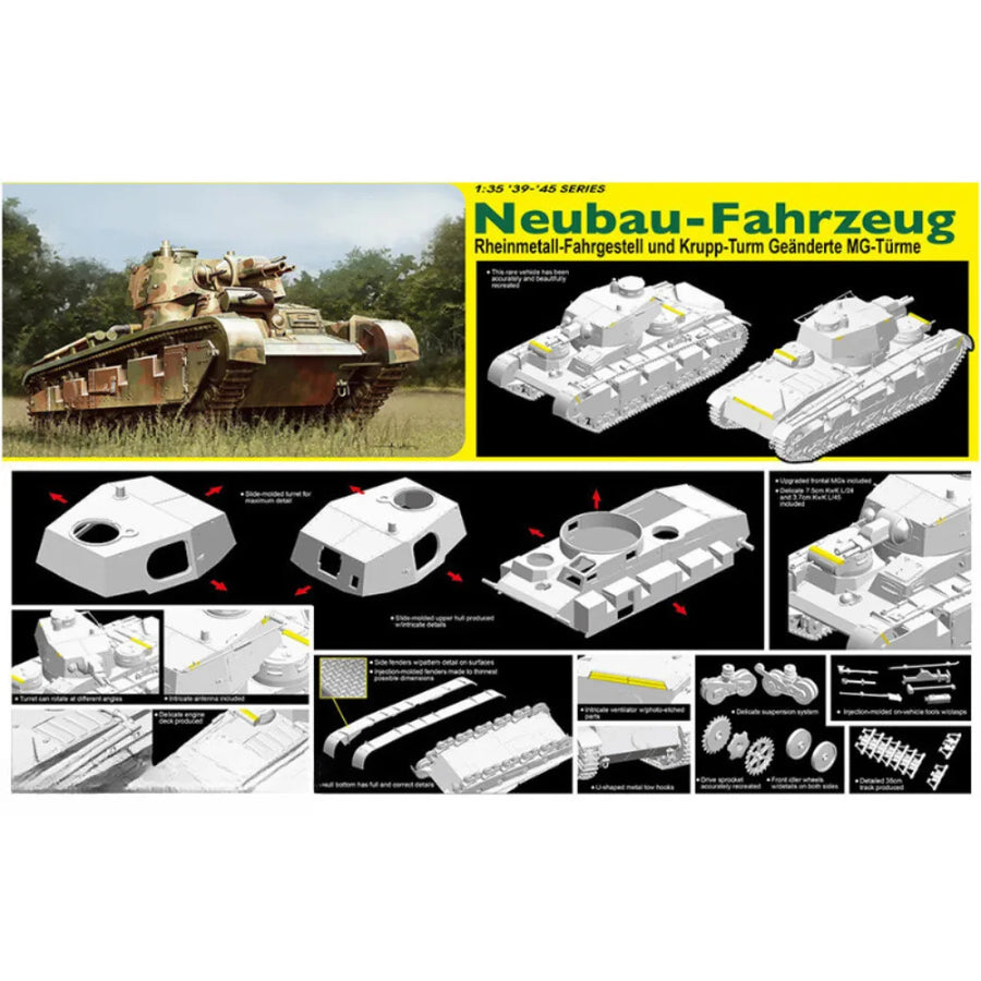 DRAGON 6968 1/35 WW.II GERMAN NEUBAUFARTSOJK MULTI-TURRET TANK CAR 2 Plastic Model Kit