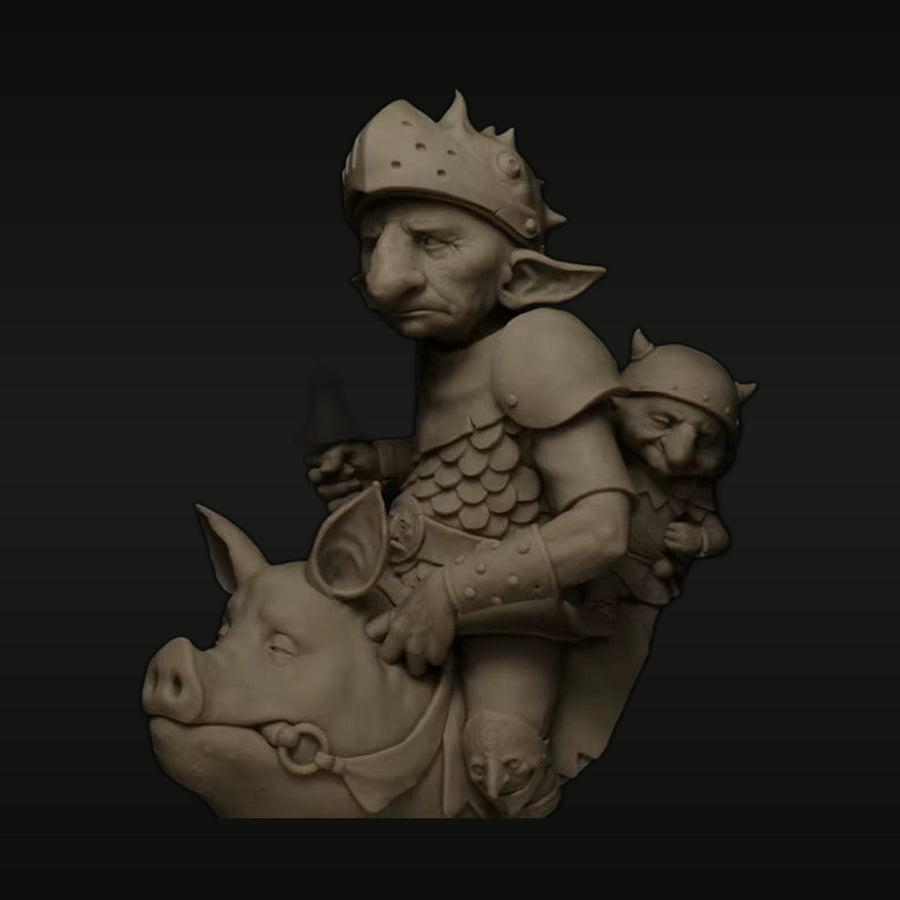 Fantasy Goblin Warriors on Pig Mount 1/12 Resin Figure Kit - unpainted resin model kit
