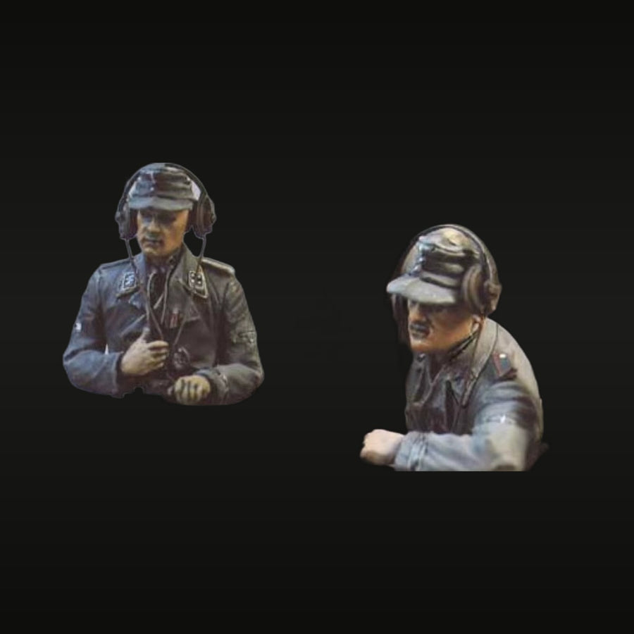 WWII German SS Panzer Crewmen with Headphones & Cap 1/35 Resin Bust Kit - unpainted resin model kit