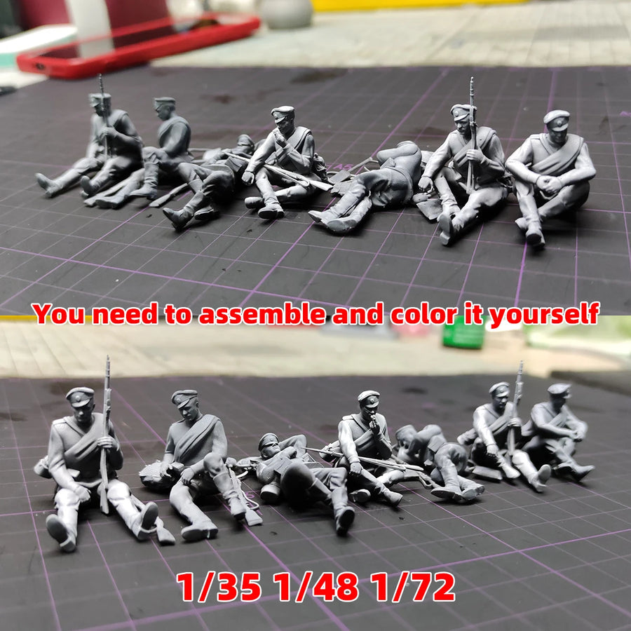 Russia Army Soldier Figure Soldier Team Military Man Rest Set Assembly Set Static Plastic Scale Model Kit 7Pcs 1/72 1/35 1/48