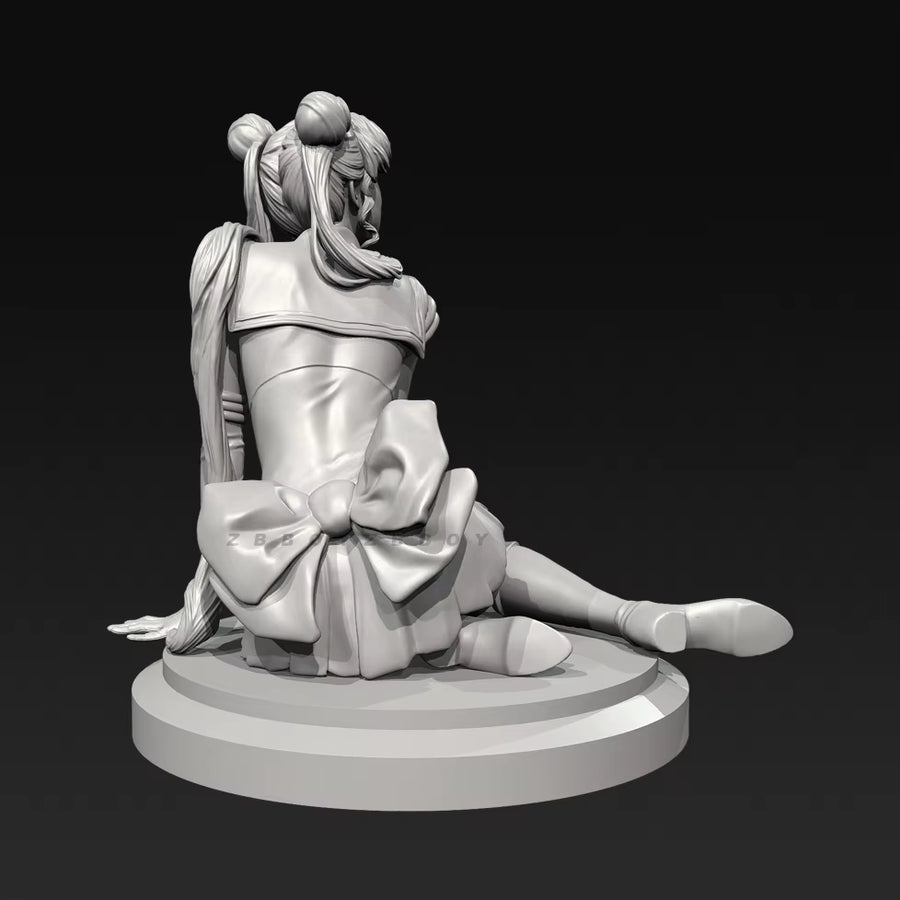 Anime Female Sailor Moon Character Kneeling Pose 30mm Resin Figure Kit - resin model view 4