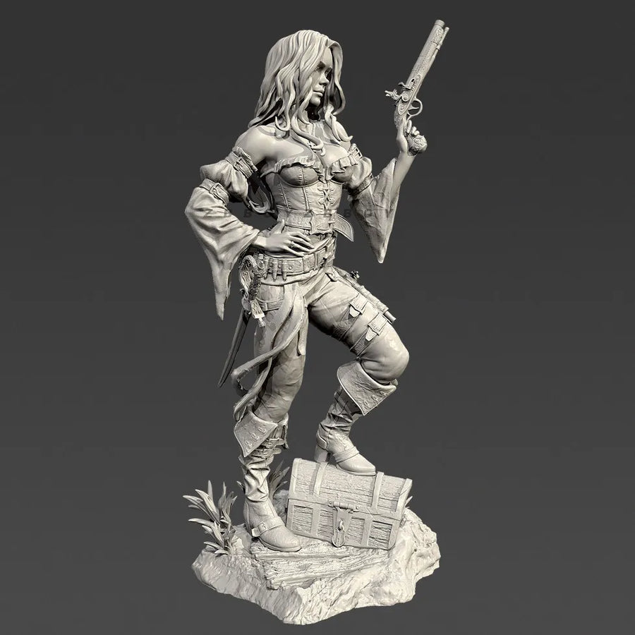 Fantasy Female Pirate Captain with Flintlock 38mm Resin Figure Kit - resin model view 5