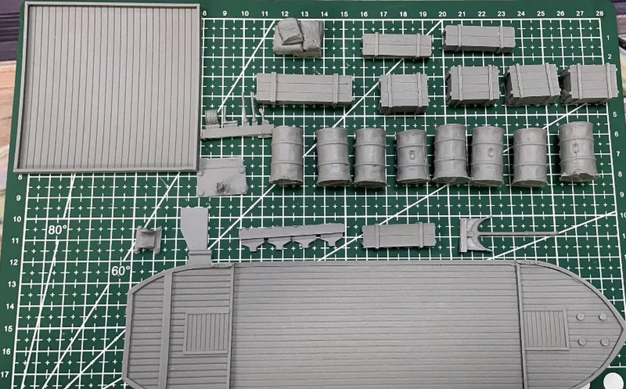 1/35 Scale Diecast Resin Model Kit Barge with Cargo & Flak Base Unassembled Unpainted