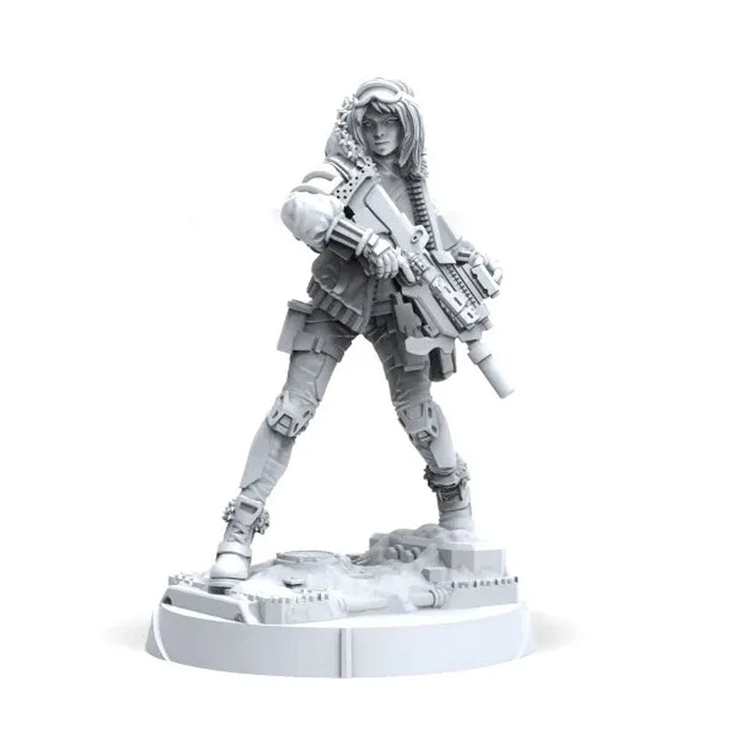 Cyberpunk Female Operative with Assault Rifle 25mm Resin Figure Kit - resin model view 2