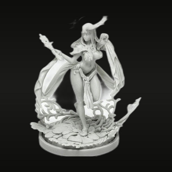 Fantasy Female Elf Sorceress with Staff and Flowing Robes 28mm Resin Figure Kit