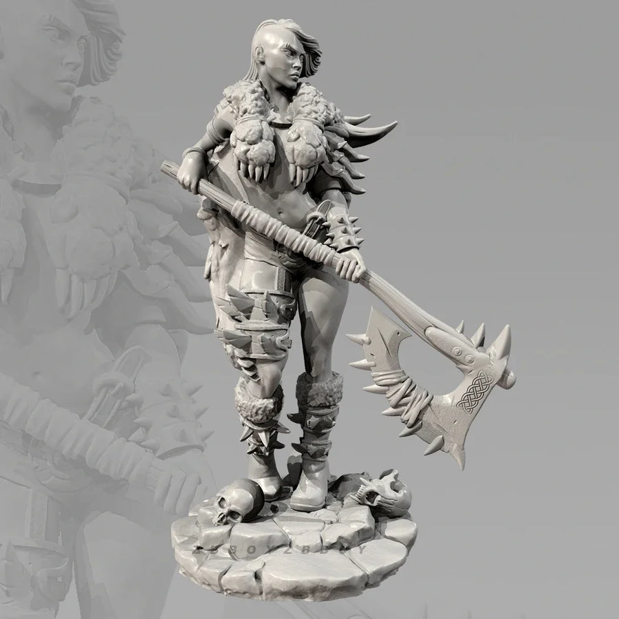 Fantasy Female Barbarian Warrior with Spiked Battle Axe Resin Figure Kit - resin model view 3