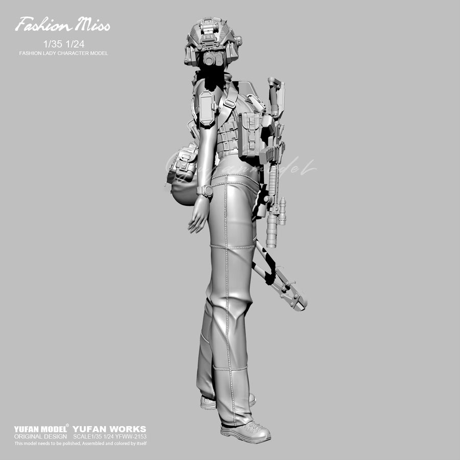 Modern Female Tactical Operator with Rifle & Shotgun 1/35 Resin Figure Kit - resin model view 4