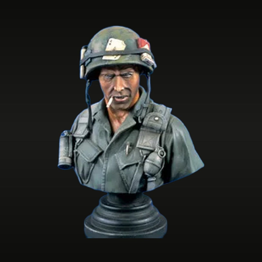 Vietnam War US Army Infantryman with M1 Helmet and Cigarette 1/10 Resin Bust Kit - unpainted resin model kit