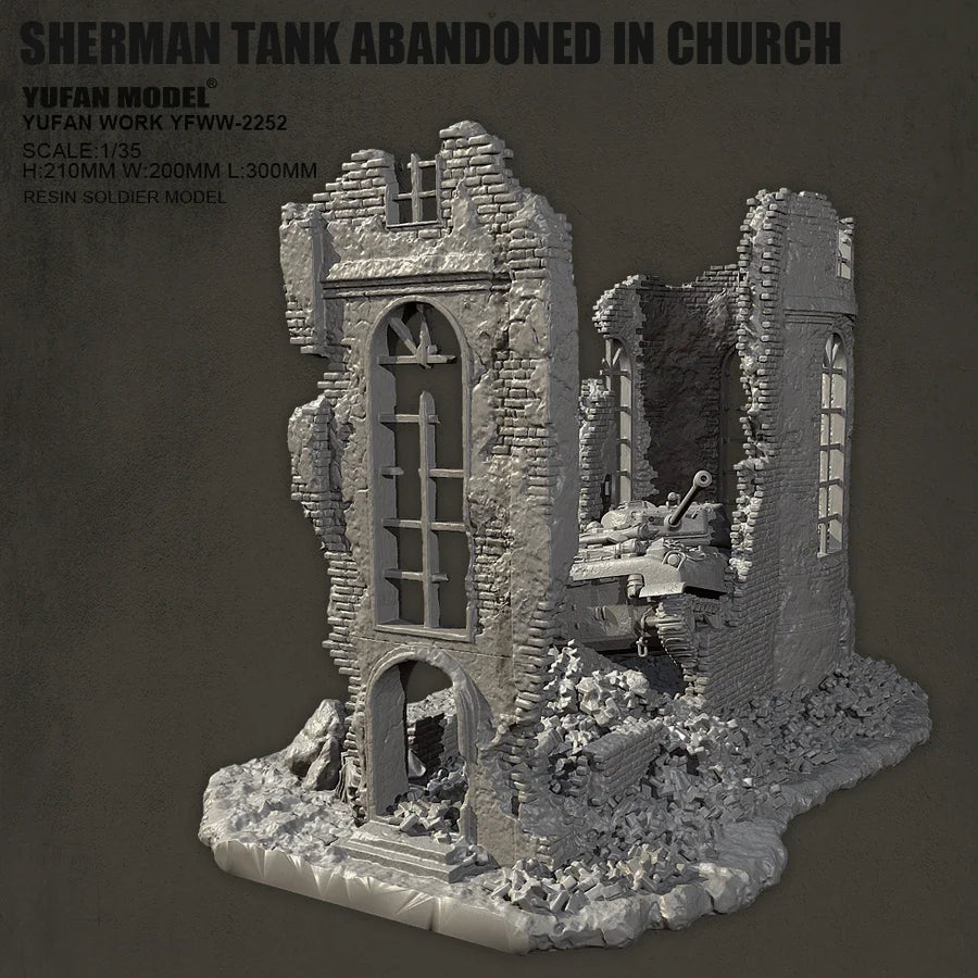 WWII Sherman Tank in Ruined Church Diorama 1/35 Resin Kit - resin model view 2