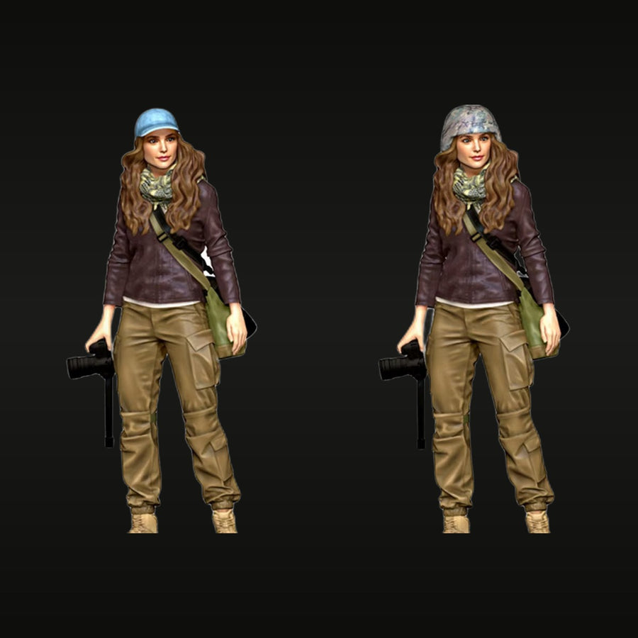 Modern Female Field Operator with 2 Interchangeable Heads 1/16 Resin Figure Kit - unpainted resin model kit