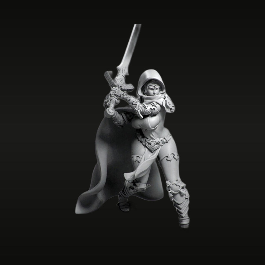 Fantasy Female Warrior with Hooded Helmet and Sword 75mm Resin Figure Kit - unpainted resin model kit