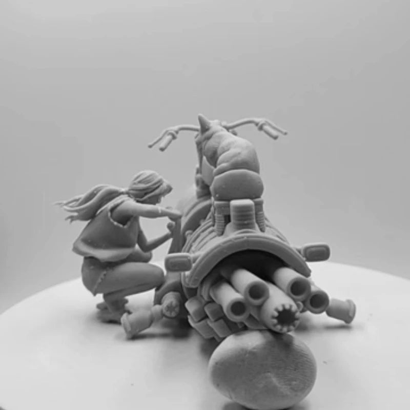 Female Mechanic with Corgi and Jet-Powered Motorcycle Diorama Resin Kit - resin model view 5