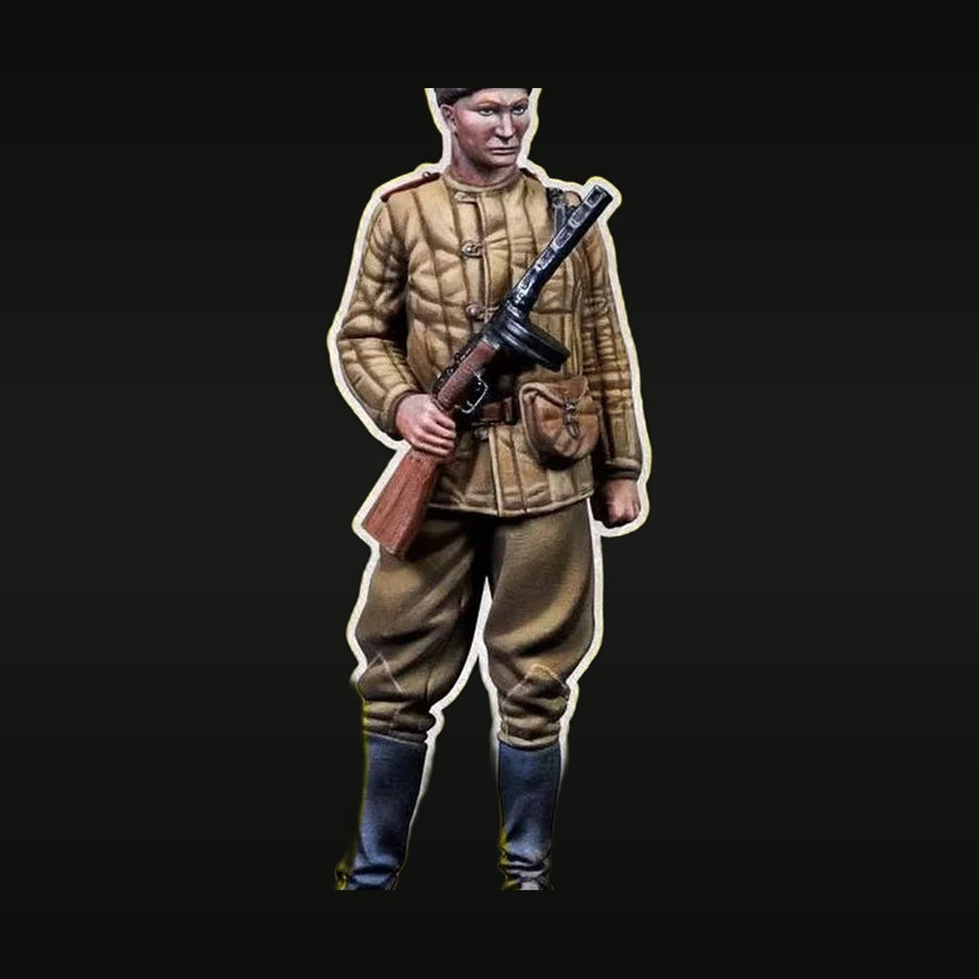 WWII Soviet Soldier in Quilted Jacket with Mosin-Nagant 1/35 Resin Figure - unpainted resin model kit