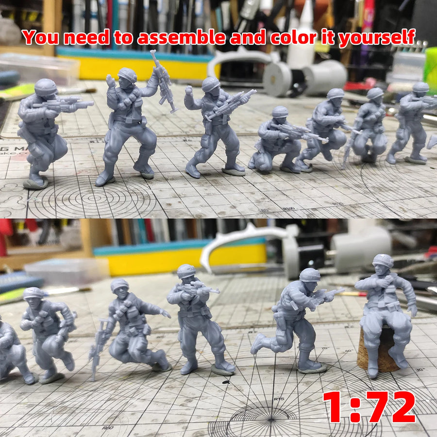 United States Modern Army Soldier Team Military Man Stand Set Assembly Scale Set Static Plastic Military Model Kit 9 Pcs 1/72