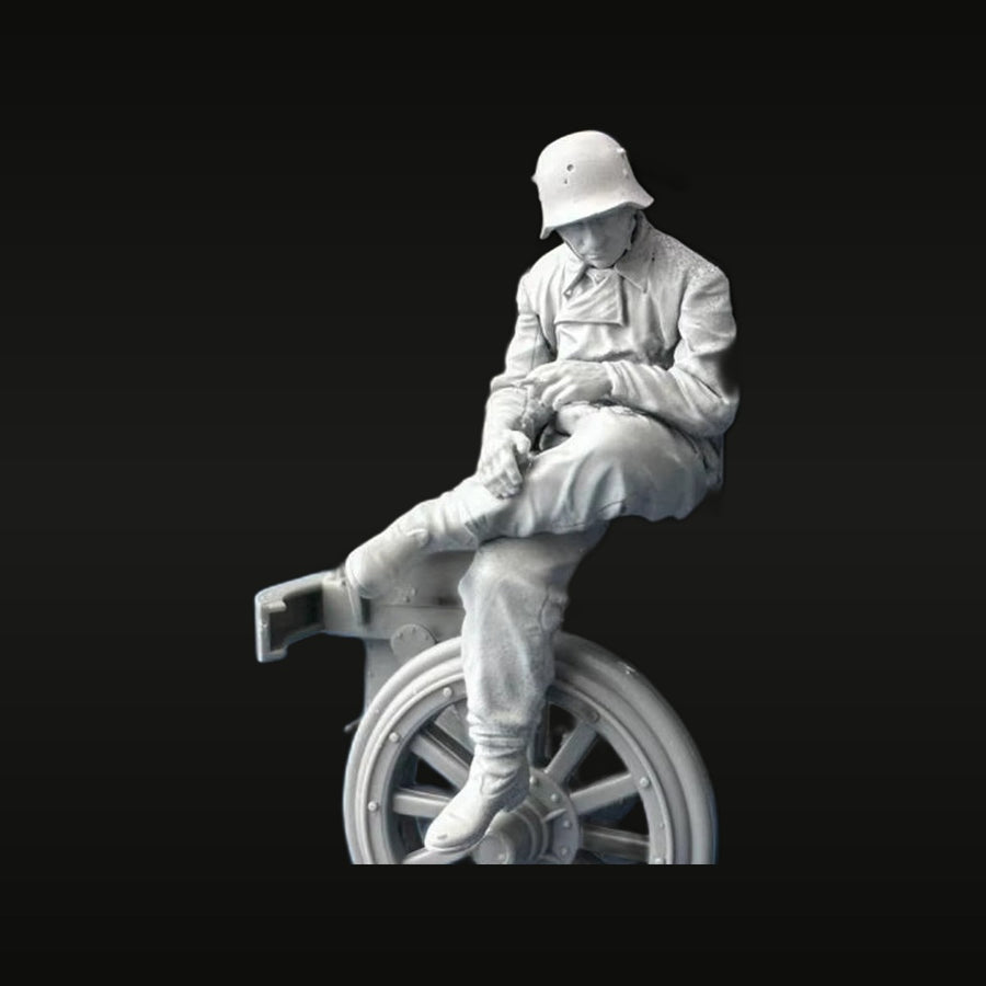 WWII German Soldier Seated on Truck Wheel 1/35 Resin Figure Kit - unpainted resin model kit