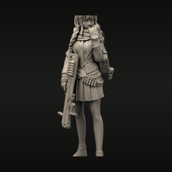 Sci-Fi Female Tactical Operator Braided Hair with Rifle 1/35 Resin Figure Kit