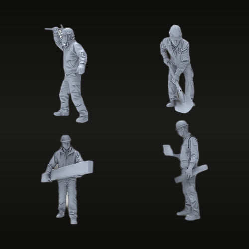 Construction Site Workers 1/72 Resin Figure Set (4 Poses)