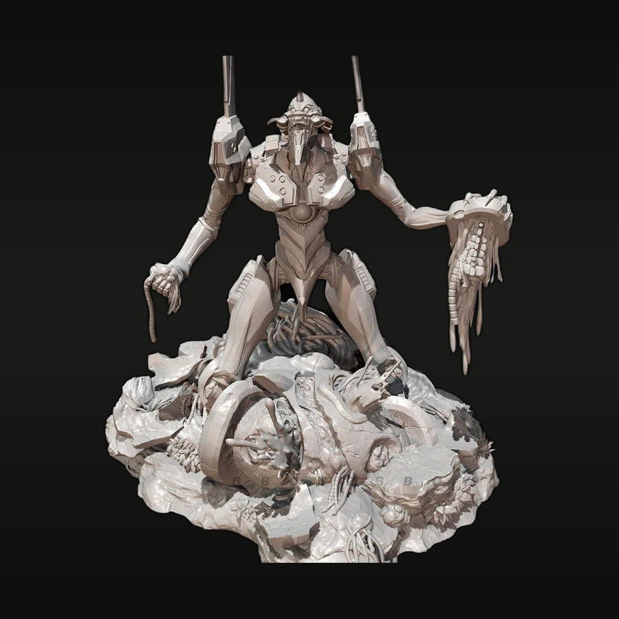 Fantasy Four-Armed Demon Overlord with Staffs on Diorama Base 75mm Resin Figure Kit - unpainted resin model kit