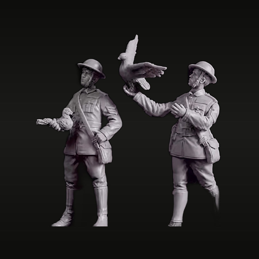 WWI Soldiers with Peace Doves 28mm Resin Figure Kit - unpainted resin model kit