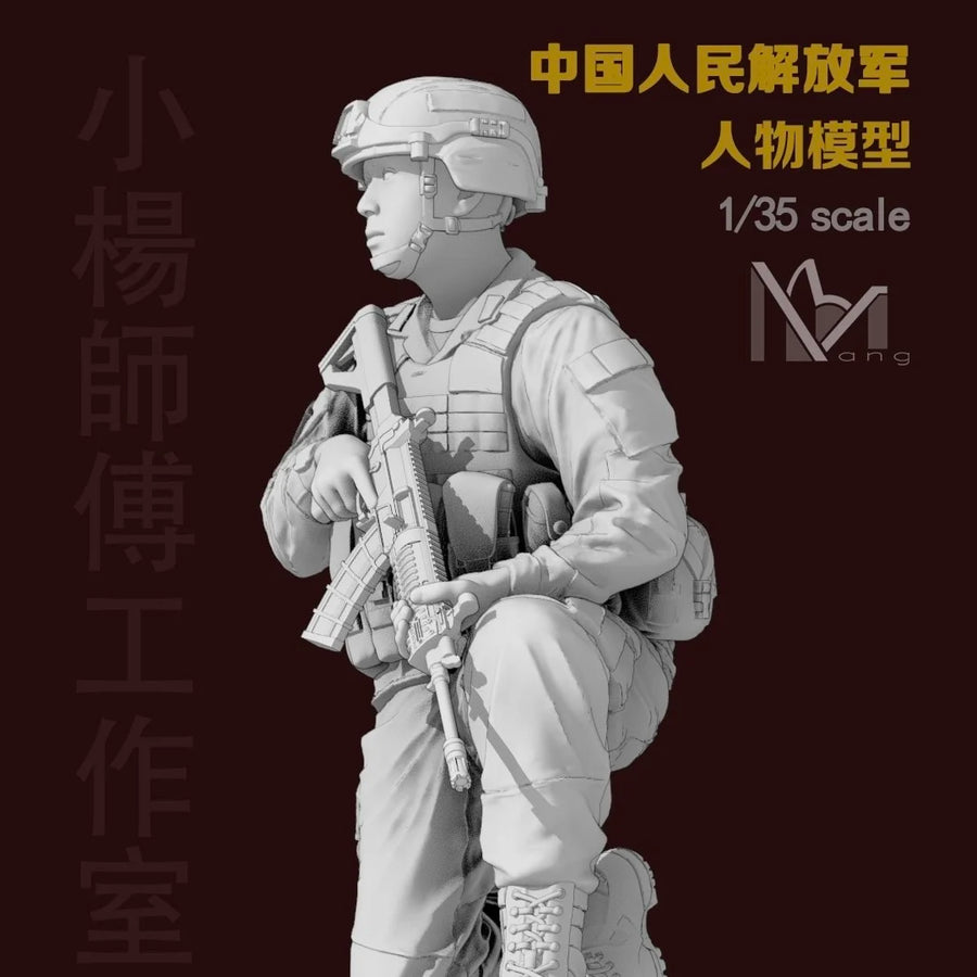 Modern PLA Combat Soldier Kneeling QBZ Rifle 1/35 Resin Figure Kit - resin model view 2