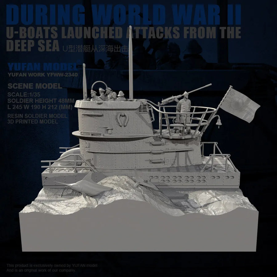 WWII German U-Boat Submarine with Wave Base 1/35 Resin Ship Kit - resin model view 4