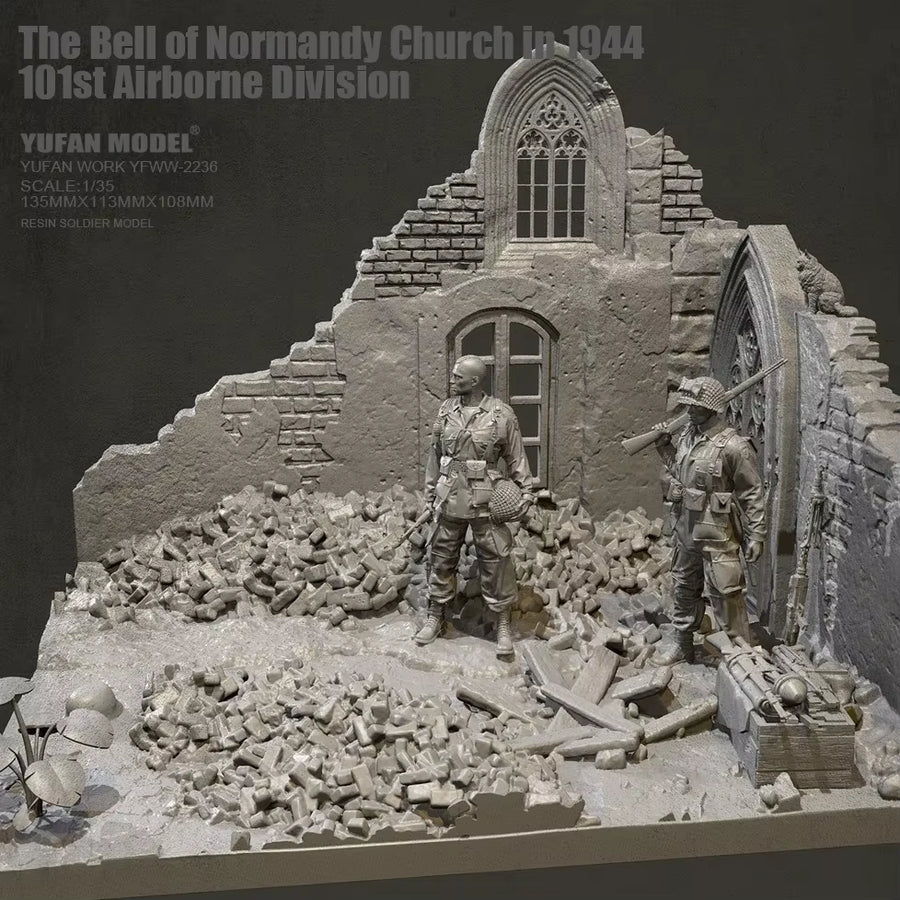 WWII US 101st Airborne at Damaged Church Normandy 1944 1/35 Resin Diorama Kit - resin model view 2