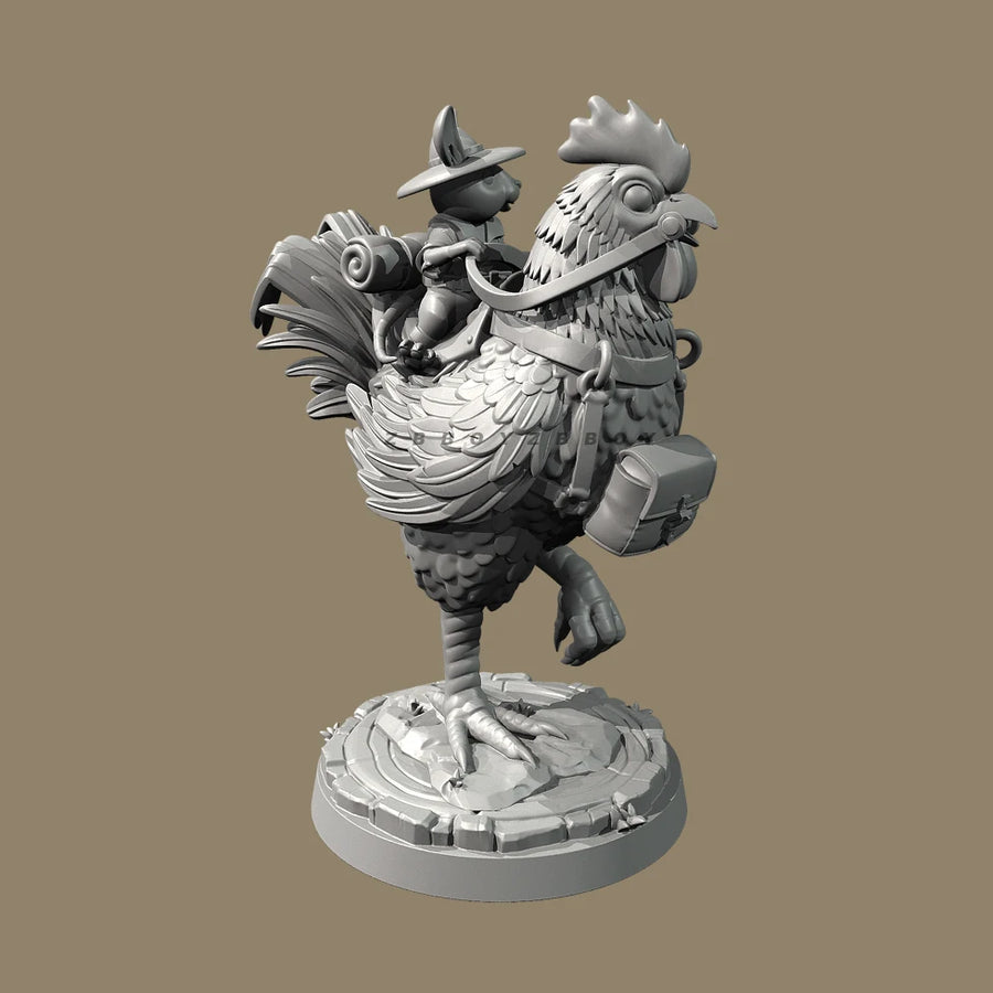 Steampunk Rooster with Mouse Rider 38mm Resin Figure Kit - resin model view 4