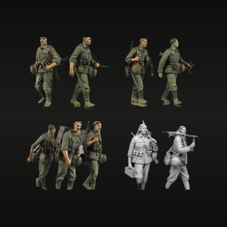 WWII German Wehrmacht Infantry Squad Male + Female Soldiers 1/35 Resin Kit - unpainted resin model kit