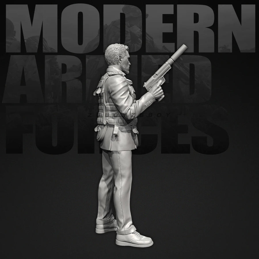 Modern Tactical Operator with Suppressed Pistol 25mm Resin Figure Kit - resin model view 4