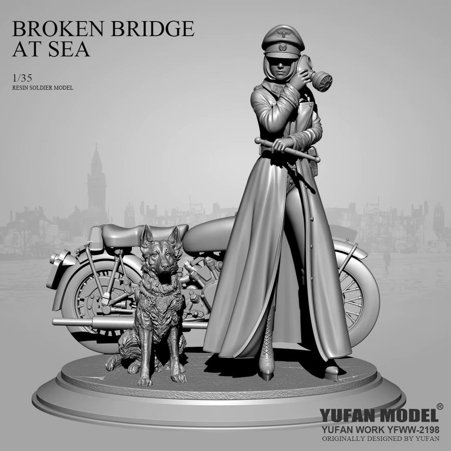 WWII Female Military Officer with German Shepherd & Motorcycle 1/35 Resin Kit - resin model view 2
